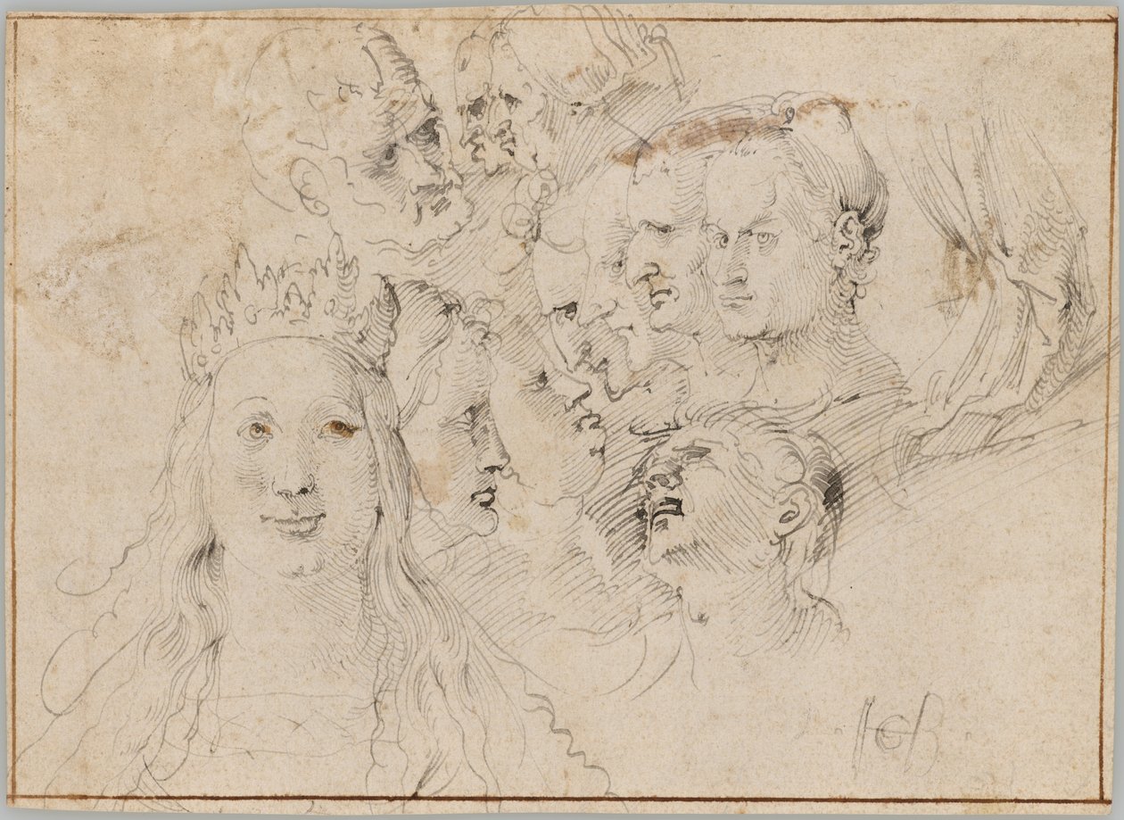 Estudos de cabeças (recto); Estudos de uma figura masculina (verso) de Hans Baldung Grien