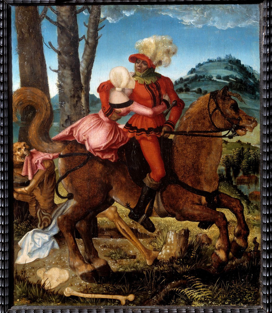 O Cavaleiro, a Menina e a Morte A Morte é representada em forma alegórica Pintura por Hans Grien Baldung (1484/85-1545) Sol do século XVI. 035x0,29 m. de Hans Baldung Grien
