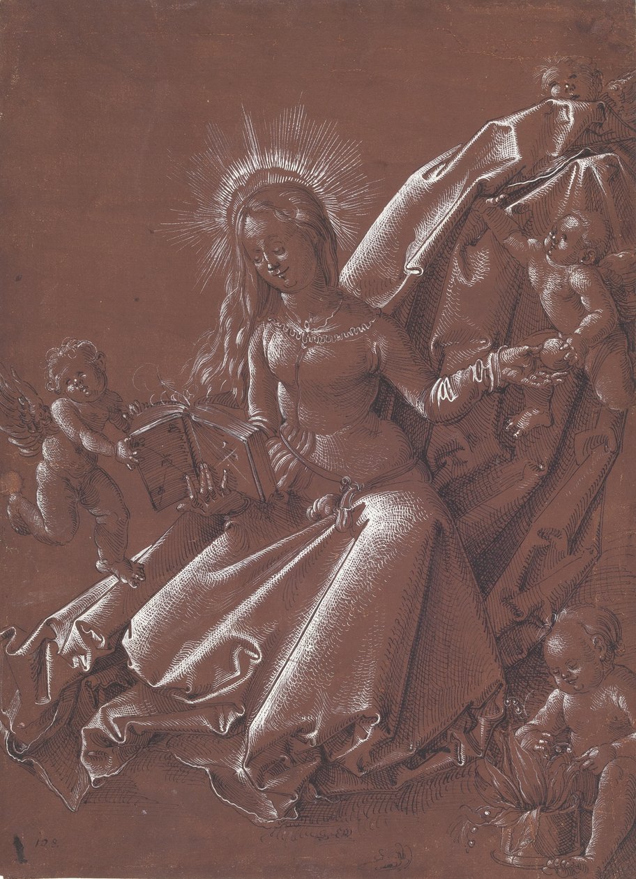 A leitura da Virgem, cercada por anjos e o menino Cristo de Hans Baldung Grien
