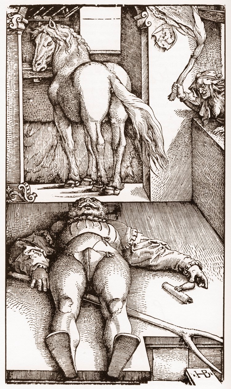 O paleirista enfeitiçado - (noivo e feiticeira adormecido) gravura em madeira de Hans Baldung Grien (1485-1544) cerca de 1544 - de Hans Baldung Grien