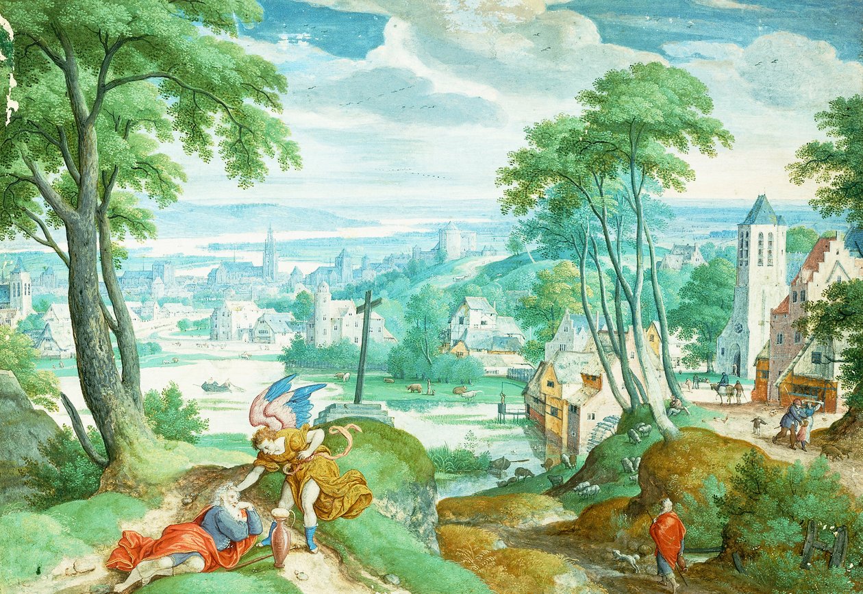 Elias e o anjo, 1583 de Hans Bol