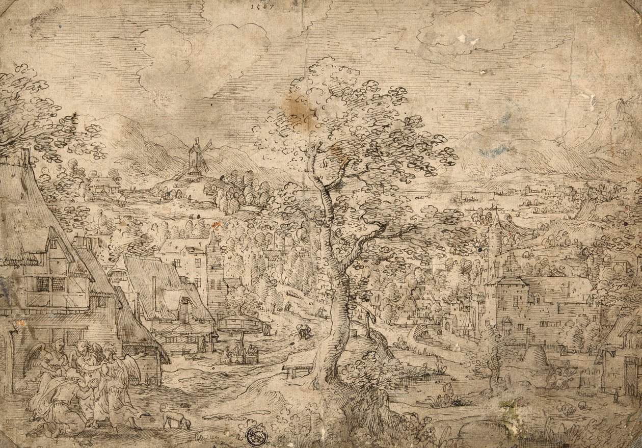 Paisagem com Abraão e anjos de Hans Bol