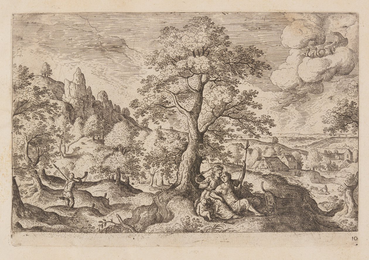 Placa 10, de Paisagens com cenas do Antigo e do Novo Testamento e Metamorfoses de Ovídio de Hans Bol