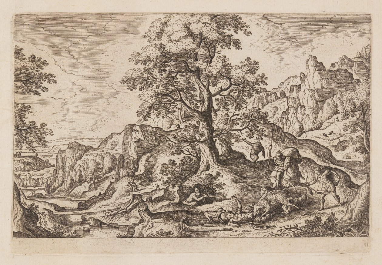Placa 11, de Paisagens com cenas do Antigo e do Novo Testamento e Metamorfoses de Ovídio de Hans Bol