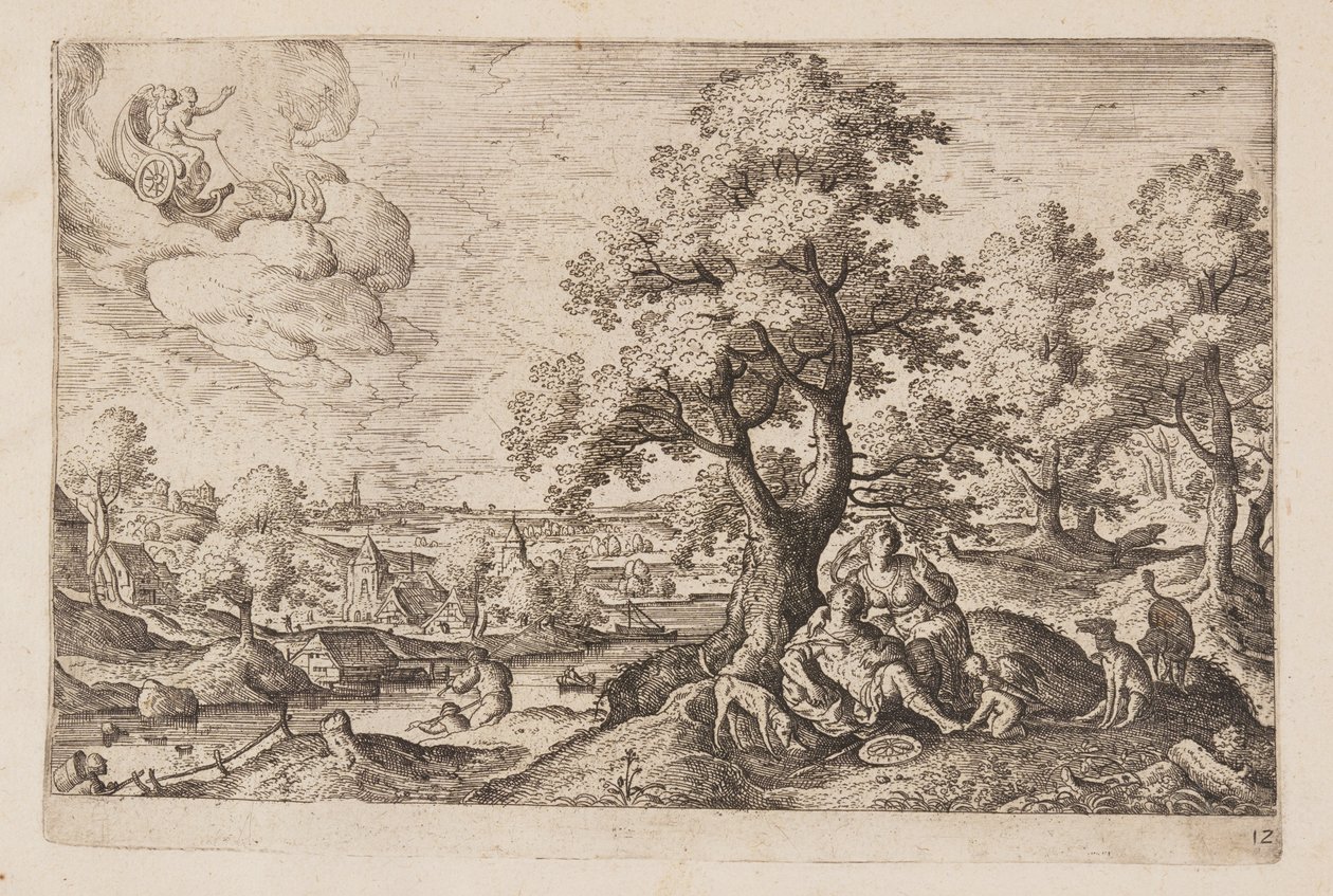 Placa 12, de Paisagens com cenas do Antigo e do Novo Testamento e Metamorfoses de Ovídio de Hans Bol