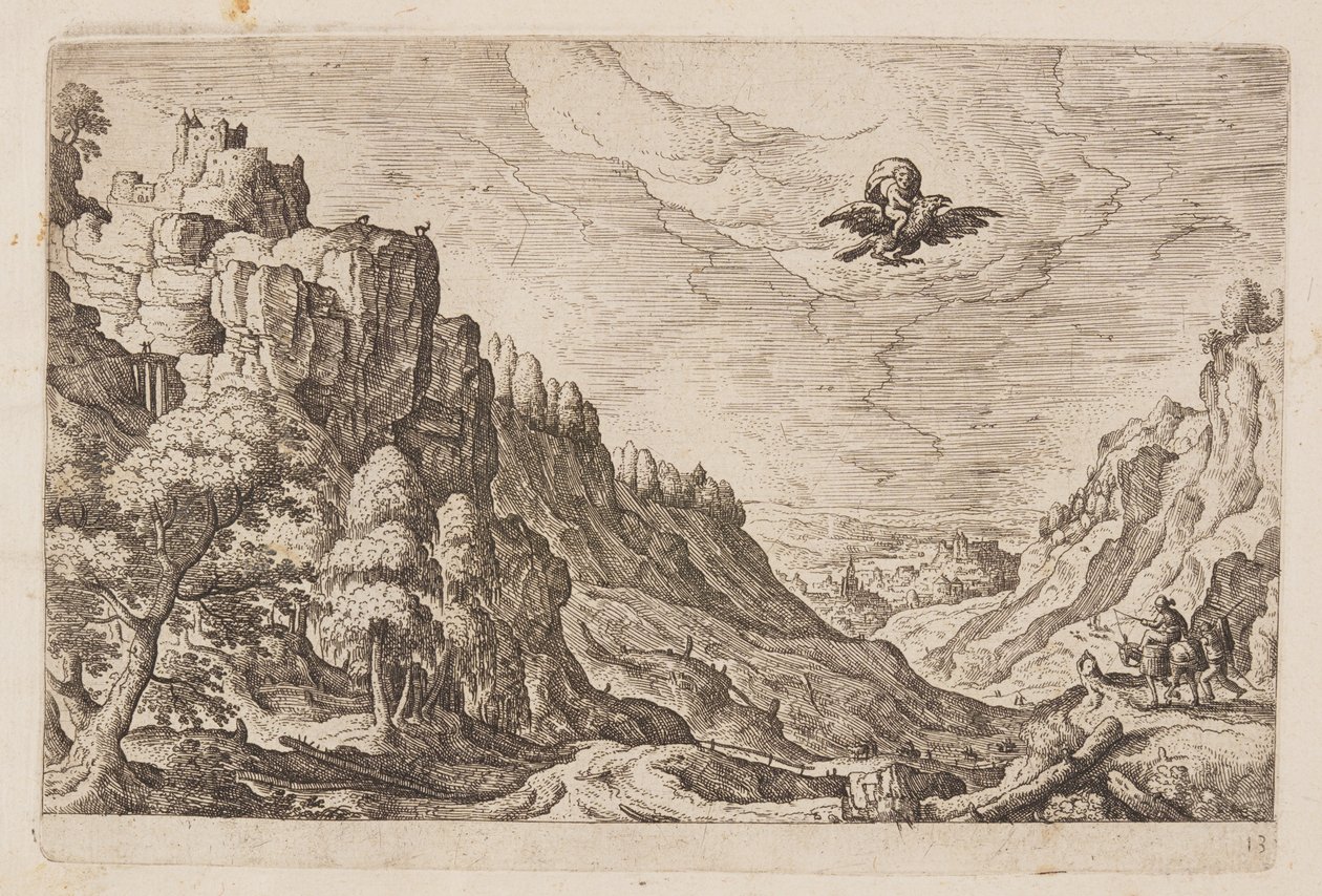 Placa 13, de Paisagens com cenas do Antigo e do Novo Testamento e Metamorfoses de Ovídio de Hans Bol