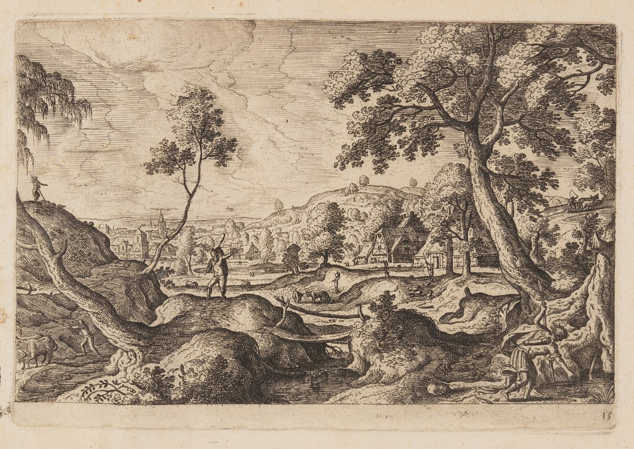 Placa 15, de Paisagens com cenas do Antigo e do Novo Testamento e Metamorfoses de Ovídio de Hans Bol