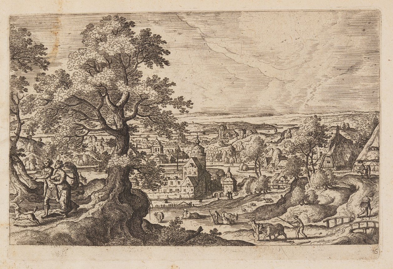 Placa 16, de Paisagens com cenas do Antigo e do Novo Testamento e Metamorfoses de Ovídio de Hans Bol