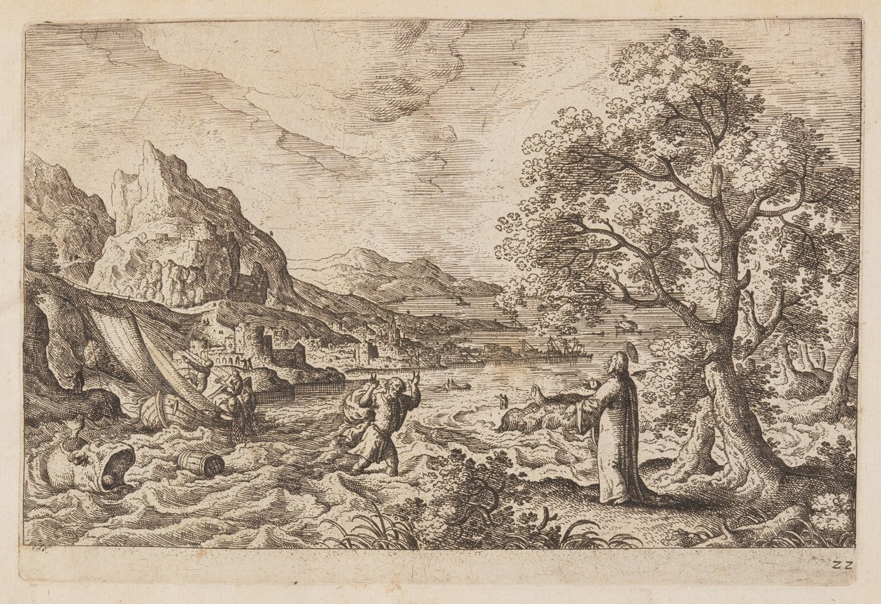 Placa 22, de Paisagens com cenas do Antigo e do Novo Testamento e Metamorfoses de Ovídio de Hans Bol