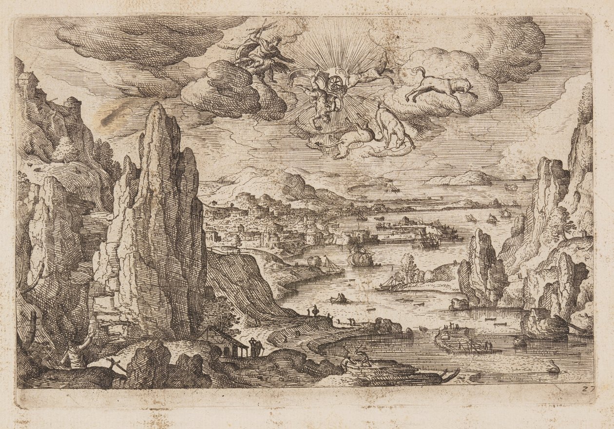 Placa 27, de Paisagens com cenas do Antigo e do Novo Testamento e Metamorfoses de Ovídio de Hans Bol