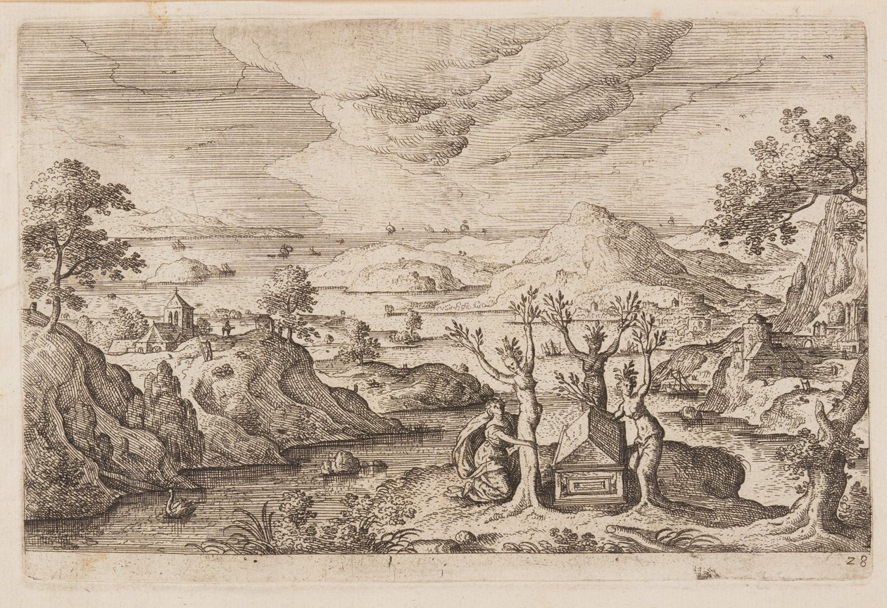 Placa 28, de Paisagens com cenas do Antigo e do Novo Testamento e Metamorfoses de Ovídio de Hans Bol
