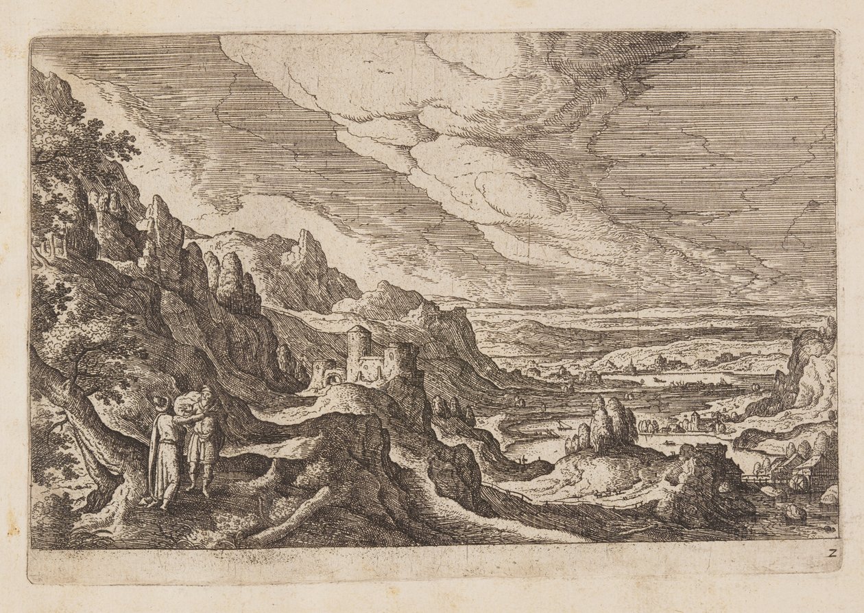 Placa 2, de Paisagens com cenas do Antigo e do Novo Testamento e Metamorfoses de Ovídio de Hans Bol