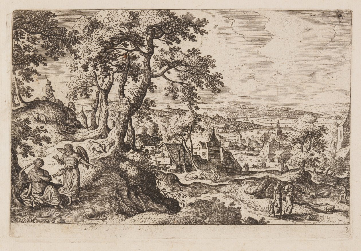 Placa 3, de Paisagens com cenas do Antigo e do Novo Testamento e Metamorfoses de Ovídio de Hans Bol