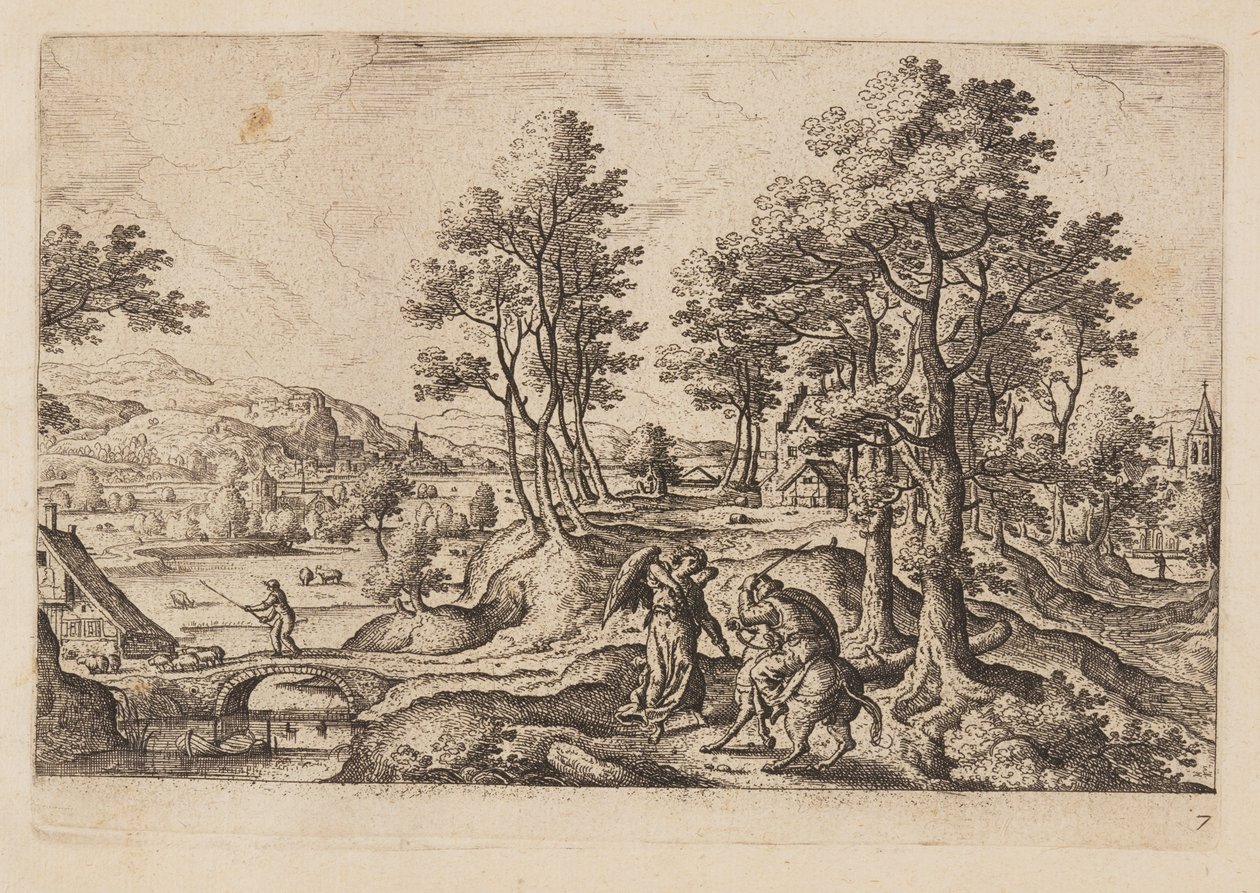 Placa 7, de Paisagens com cenas do Antigo e do Novo Testamento e Metamorfoses de Ovídio de Hans Bol