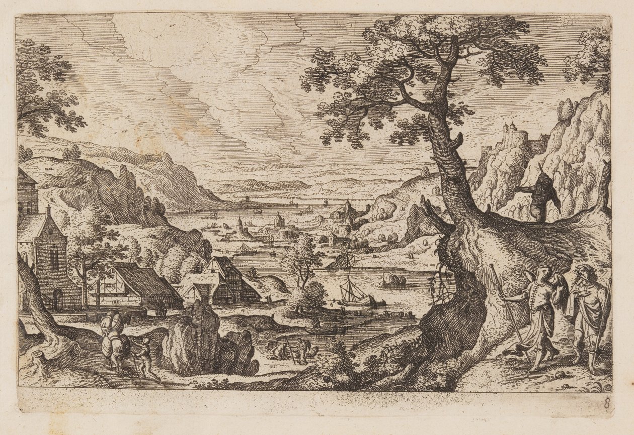 Placa 8, de Paisagens com cenas do Antigo e do Novo Testamento e Metamorfoses de Ovídio de Hans Bol