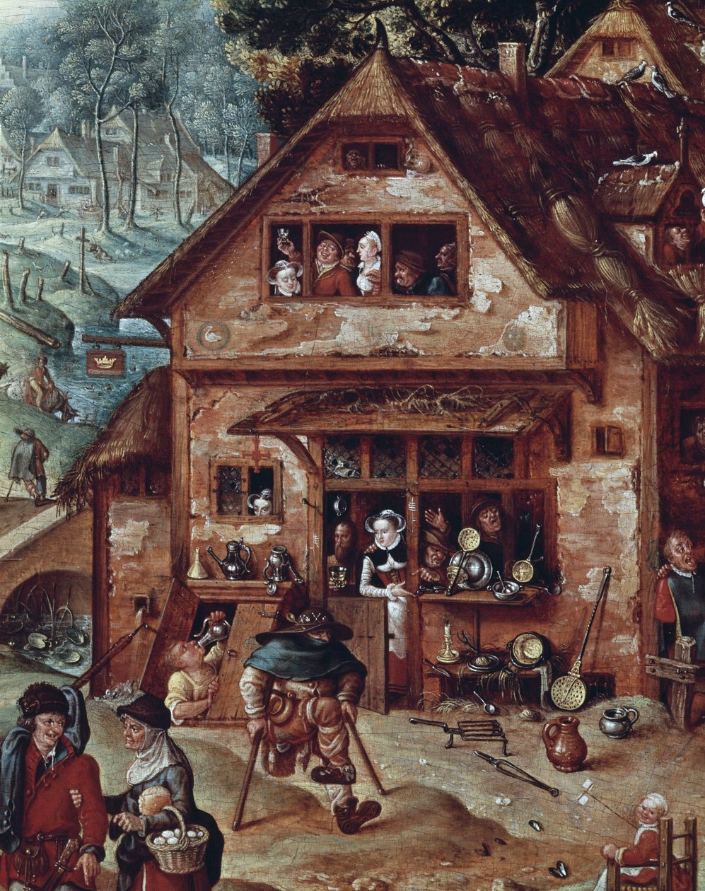 Taberna, detalhe da cena da aldeia, pintura de Hans Bol (1534-1593) de Hans Bol