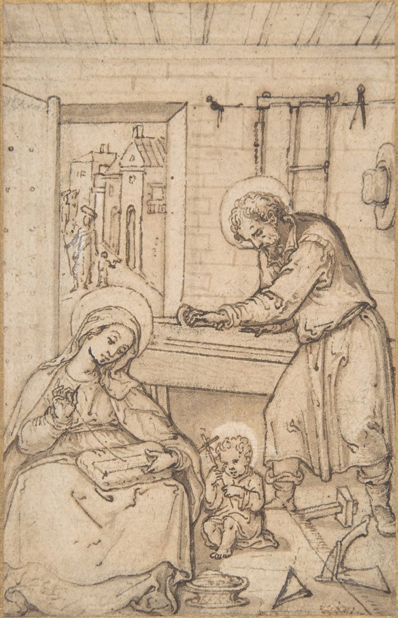 A Infância de Cristo, na carpintaria, 1534-93. de Hans Bol.