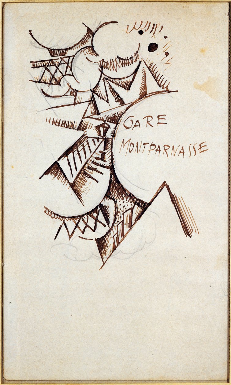 Gare Montparnasse Desenho com tinta e lápis chinês por Hans Bolz (1885-1918) 1912 Colecção privada de Hans Bolz