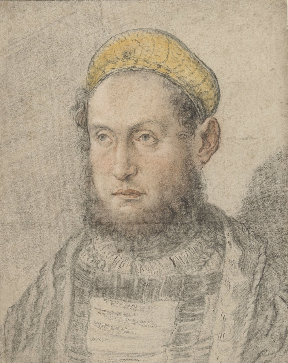 Retrato de um homem distinto com barba e gorro dourado de Hans Burgkmair (I)