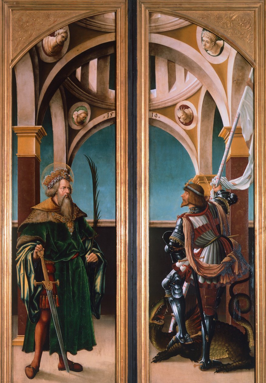 São Sigismundo e São Jorge, detalhe de portas de um tríptico da Crucificação de Hans Burgkmair