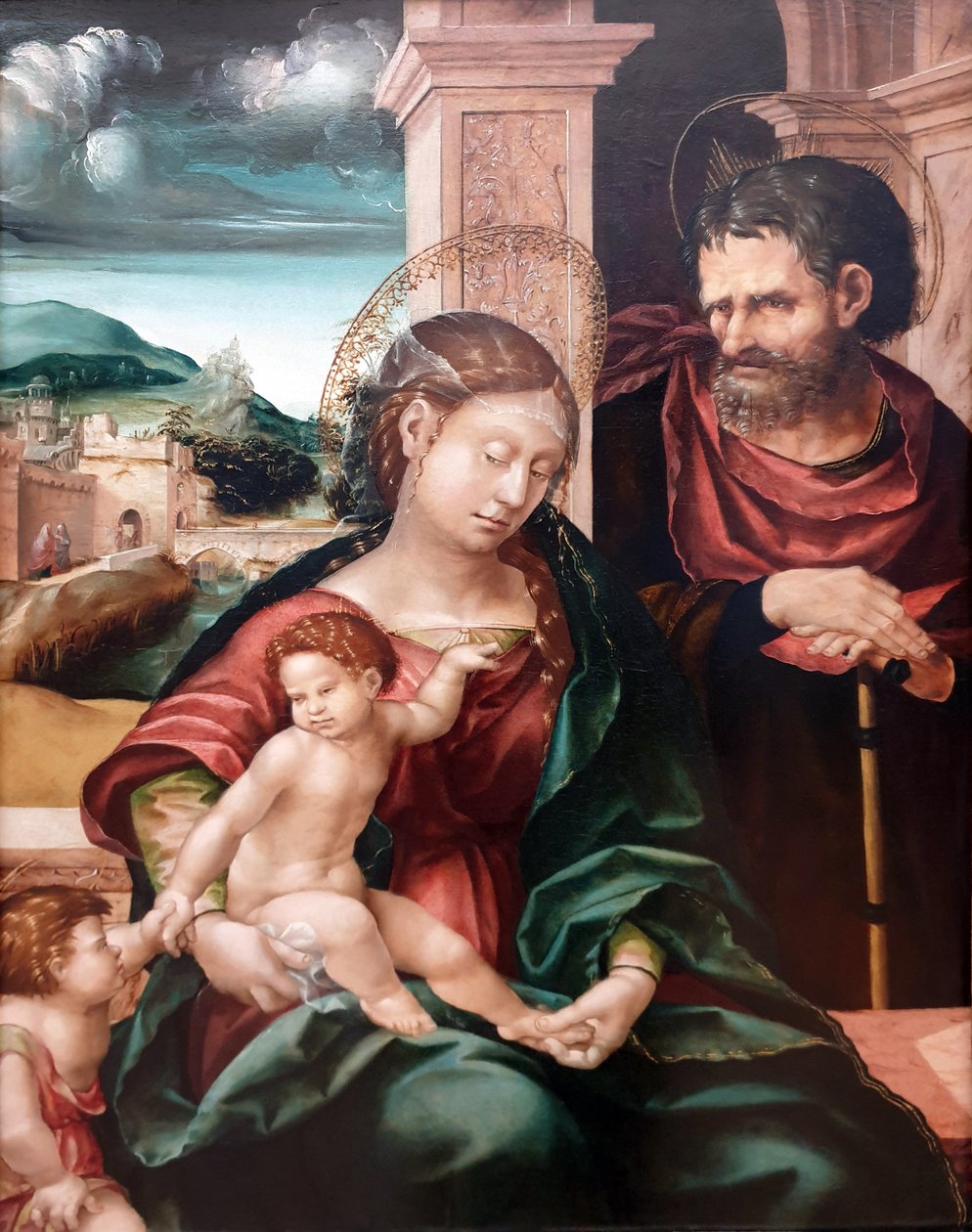 Alemão: Die Heilige Familie mit dem kleinen Johannes A Sagrada Família com São João Batista em criança de Hans Burgkmair the Elder