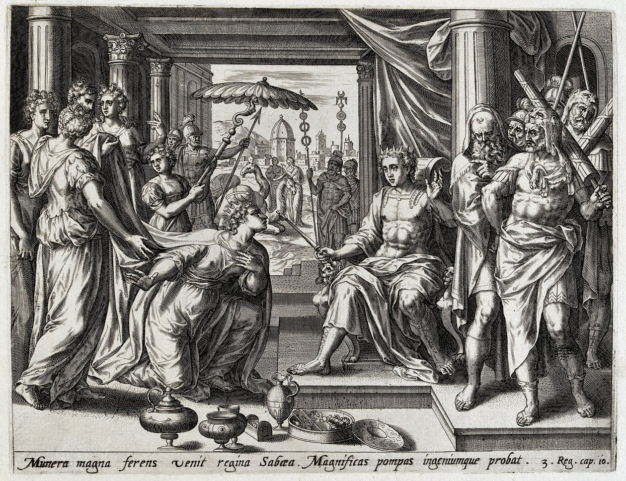 Salomão recebe a rainha de Seba
História de Salomão (título da série)
Historia Salomonis regis (...) (título da série)
Thesaurus sacrarum historiaru[m] veteris testame[n]ti, elega[n]tissimis imaginibus expressu[m] excelle[n]tissimoru[m] in hac arte v de Hans Collaert (I) (attributed to)