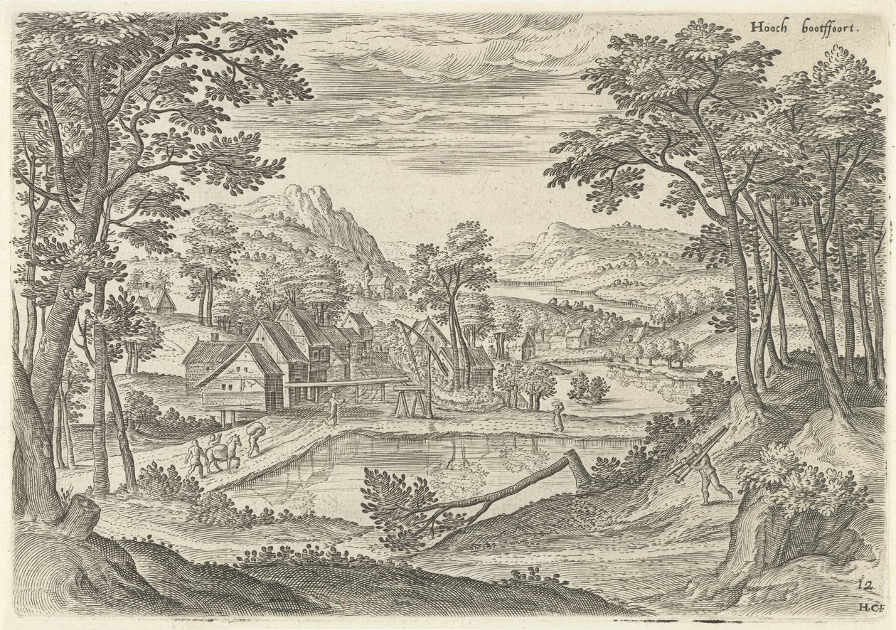 Vista de Bosvoorde Hooch bootffort (título no objeto) Pontos turísticos da área de Bruxelas (título da série) de Hans Collaert (I)
