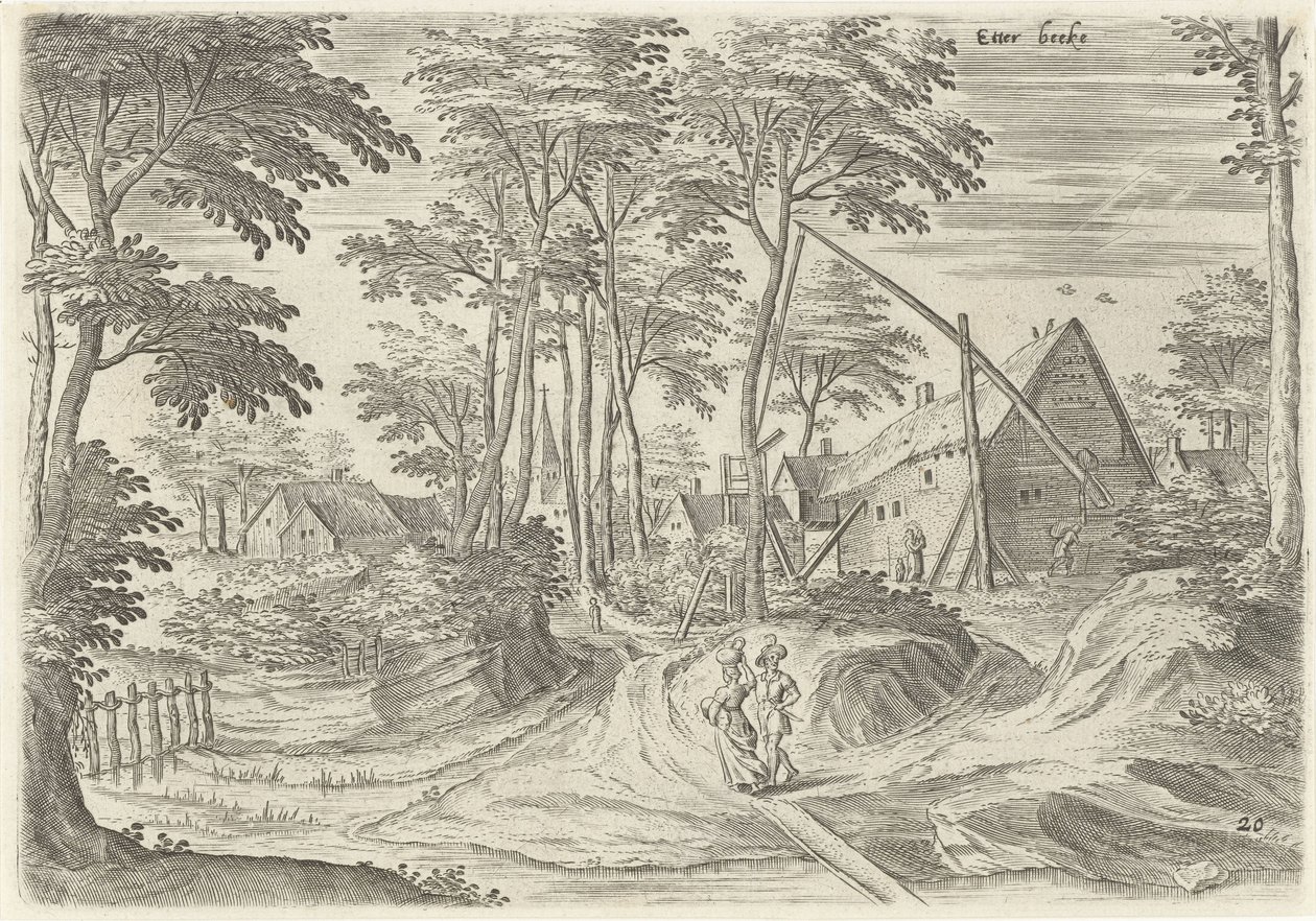 Vista de Etterbeek Etter Becke (título no objeto) Pontos turísticos da área de Bruxelas (título da série) de Hans Collaert (I)