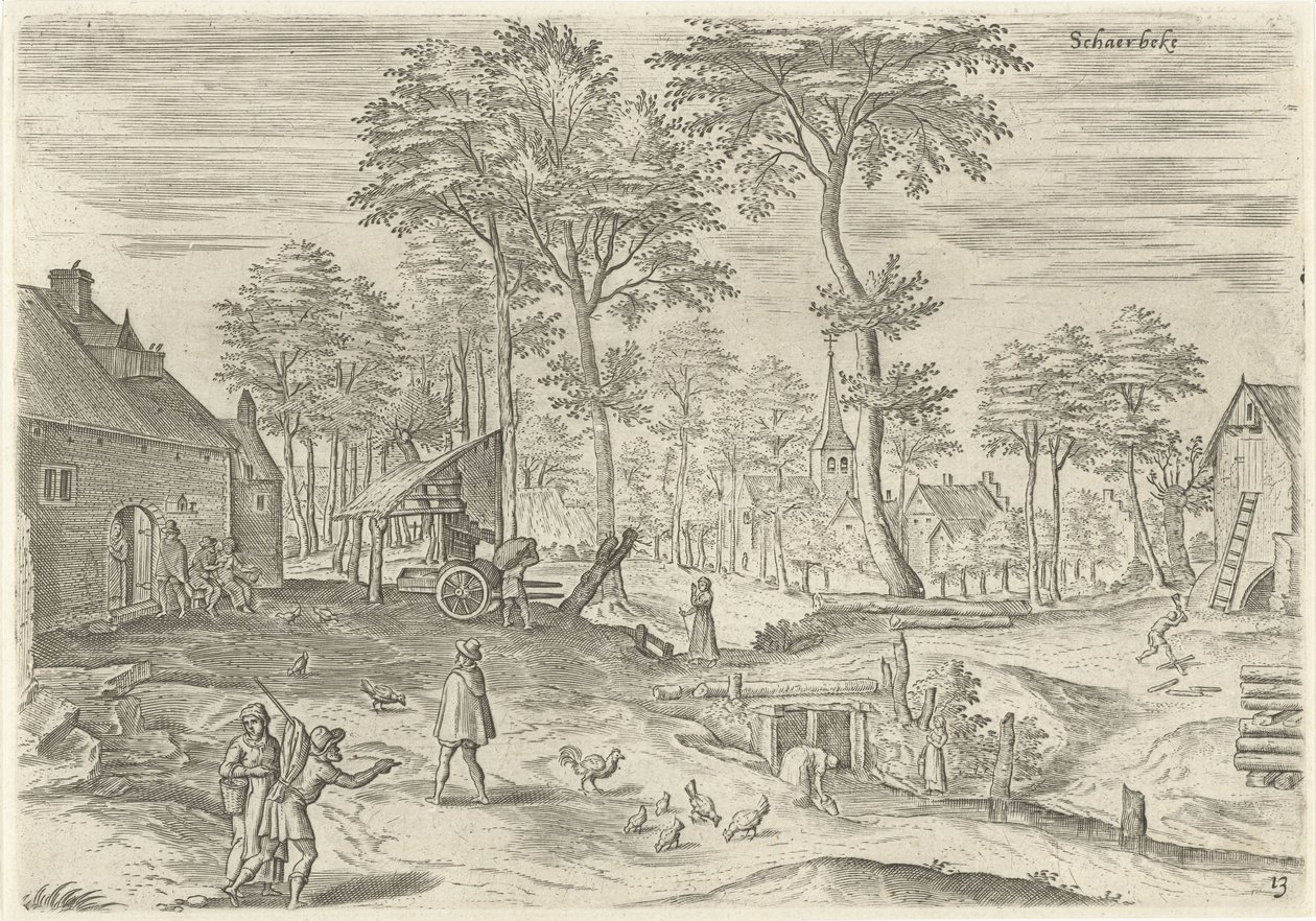 Vista de Schaerbeek Schaerbeke (título no objeto) Pontos turísticos da área de Bruxelas (título da série) de Hans Collaert (I)
