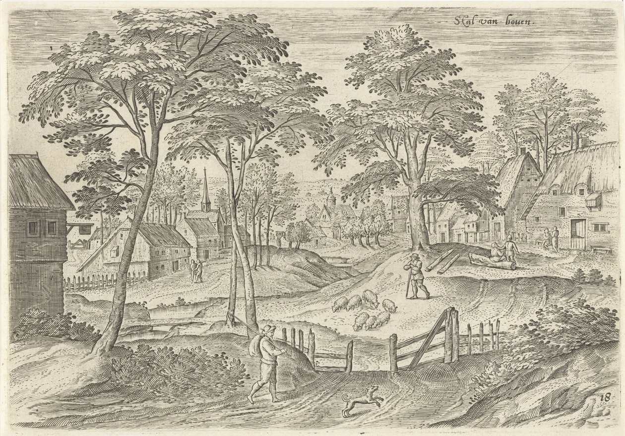 Vista do Estábulo Roubou de cima (título no objeto) Pontos turísticos da área de Bruxelas (título da série) de Hans Collaert (I)