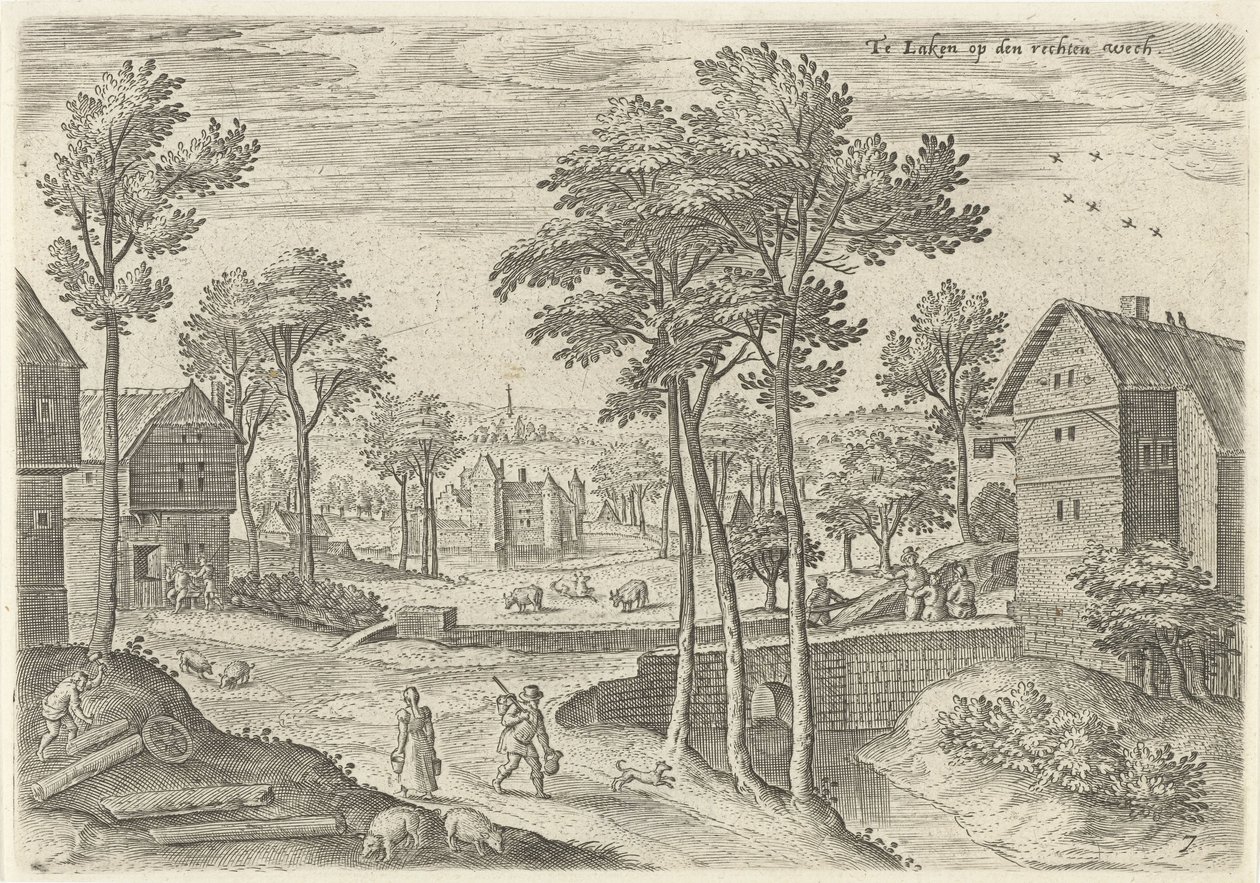Vista da rua principal de Laeken
Laeken sobre a mecha direita (título sobre o objecto)
Vistas dos arredores de Bruxelas (título da série) de Hans Collaert (I)