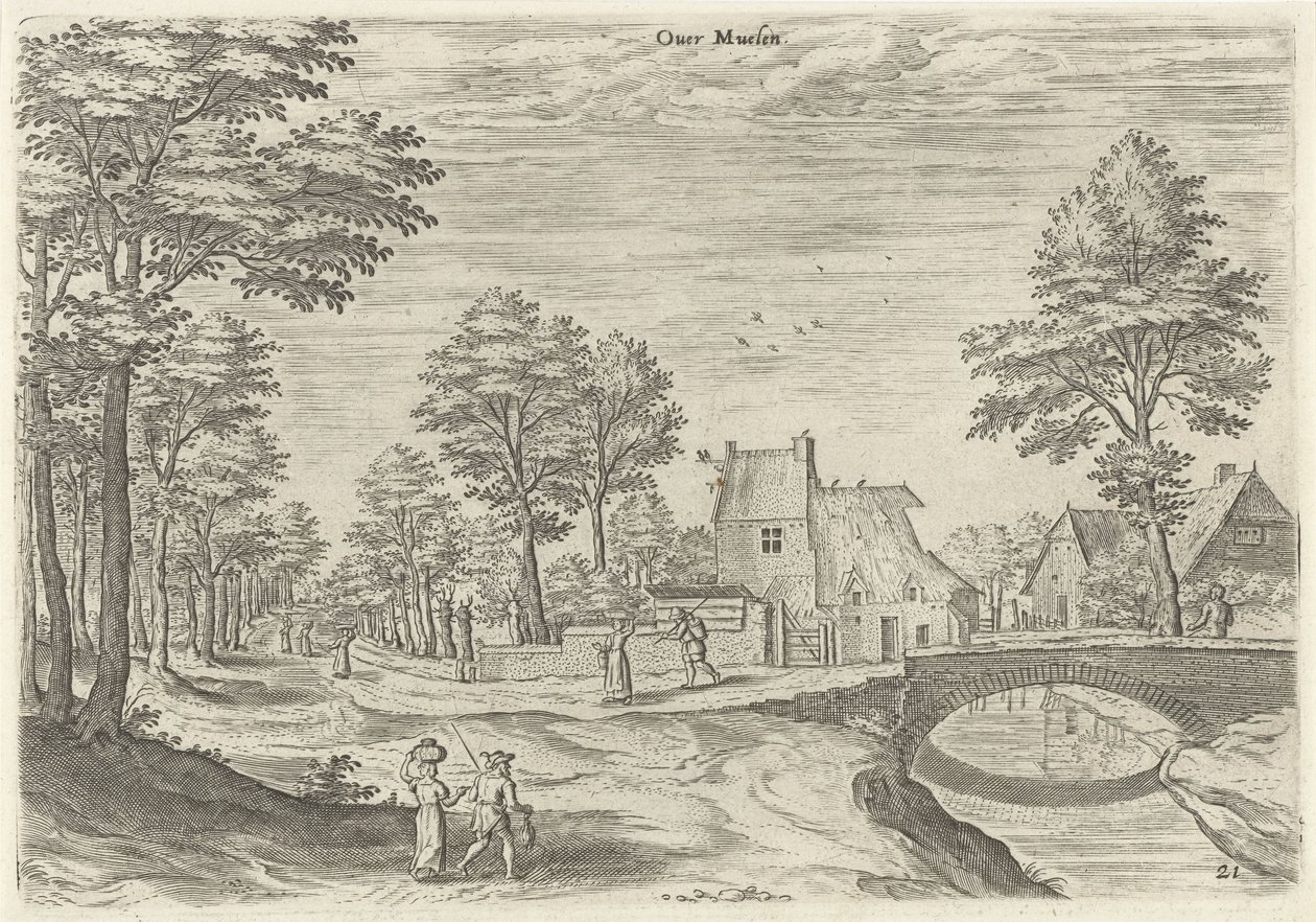 Vista da estrada para o portão da cidade de Bruxelas Overmolen
Sobre Muelen (título sobre o objecto)
Vistas de Bruxelas (título da série) de Hans Collaert (I)