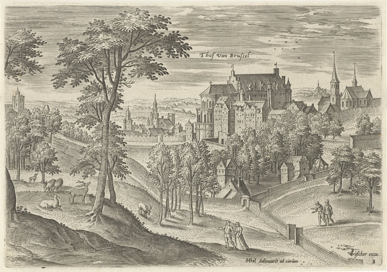 Vista do Tribunal de Bruxelas
Tribunal de Bruxelas (título sobre o objecto)
Vistas dos arredores de Bruxelas (título da série) de Hans Collaert (I)
