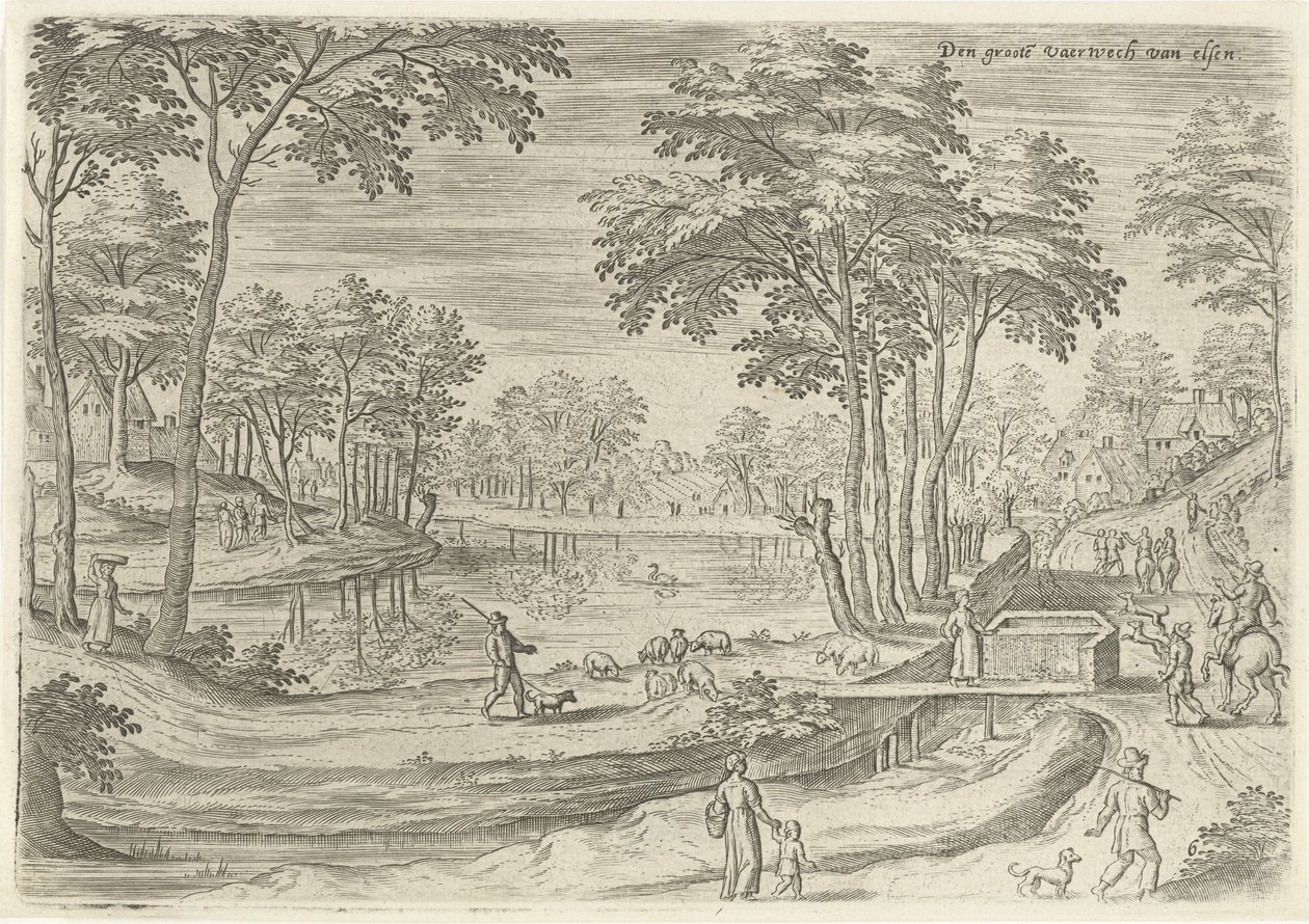 Vista do Canal de Ixelles O grande vaerwech van Elsen (título no objeto) Pontos turísticos da área de Bruxelas (título da série) de Hans Collaert (I)