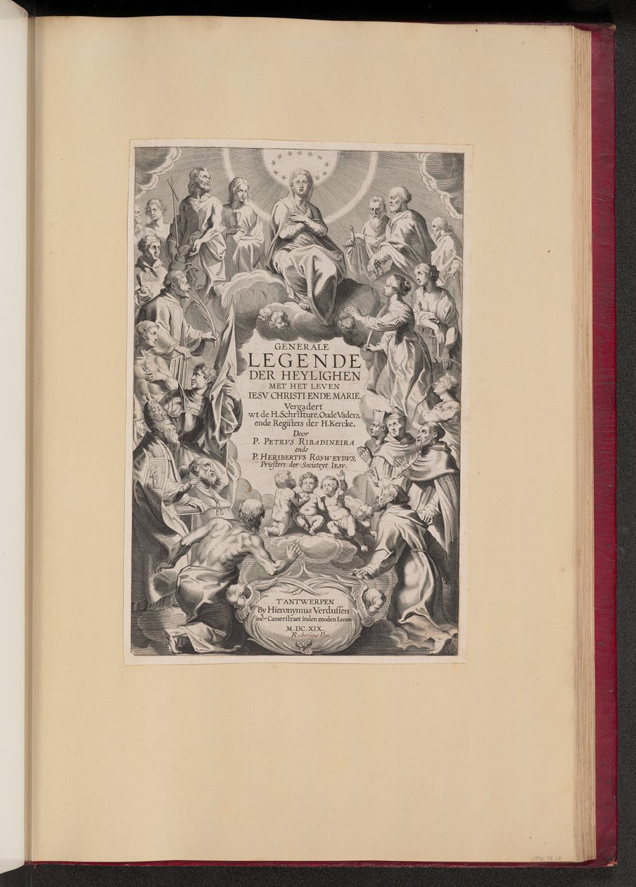 Página de rosto para Pedro de Ribadineira e Heribert Rosweyde, Generale Legende der Heylighen de Hans Collaert the Younger after Sir Peter Paul Rubens