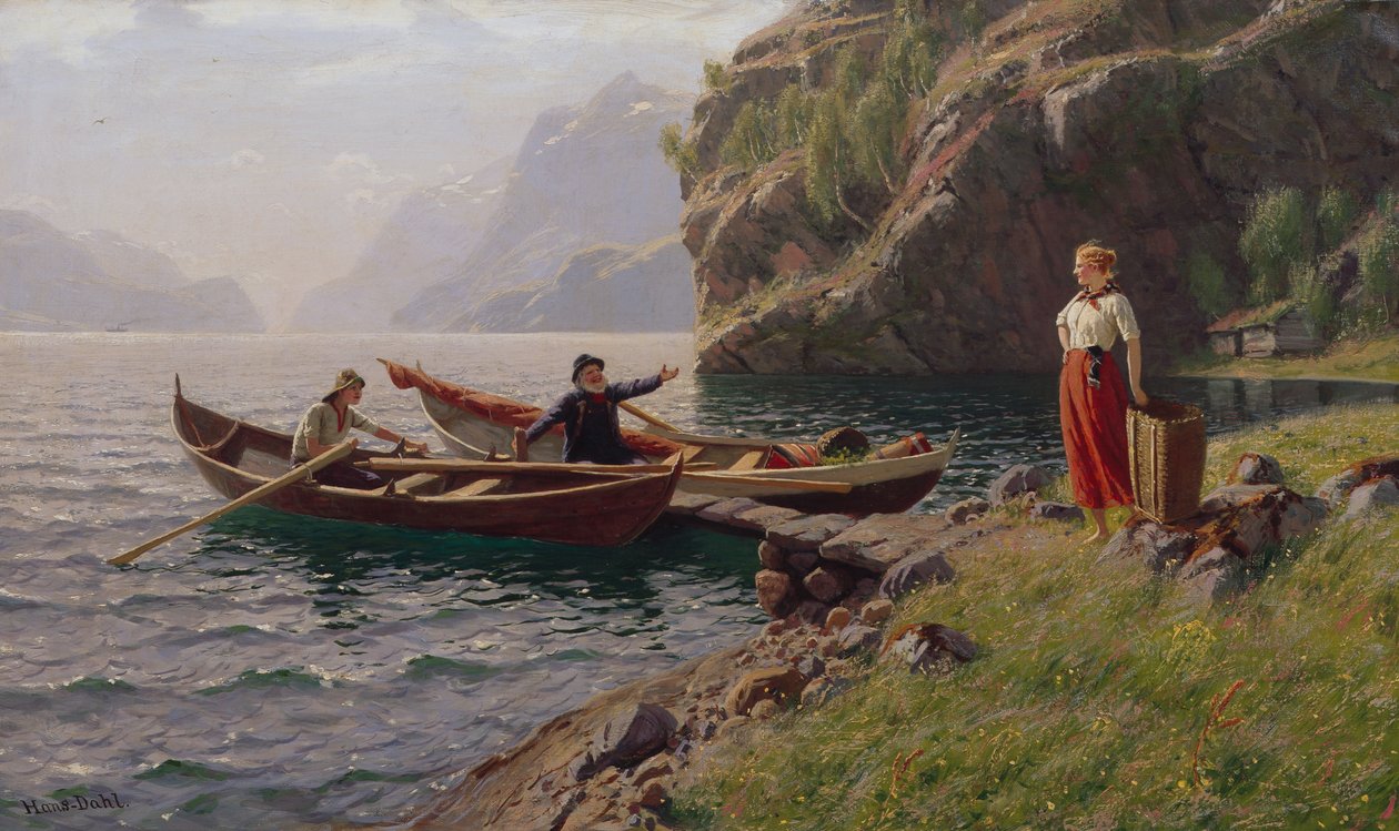 Vida quotidiana numa paisagem de fiorde de Hans Dahl