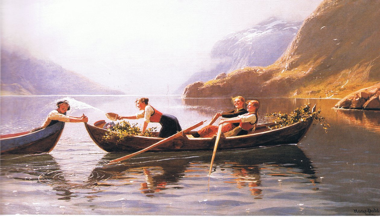 Brincando no lago, de uma revista ou fonte de livro desconhecida de Hans Dahl