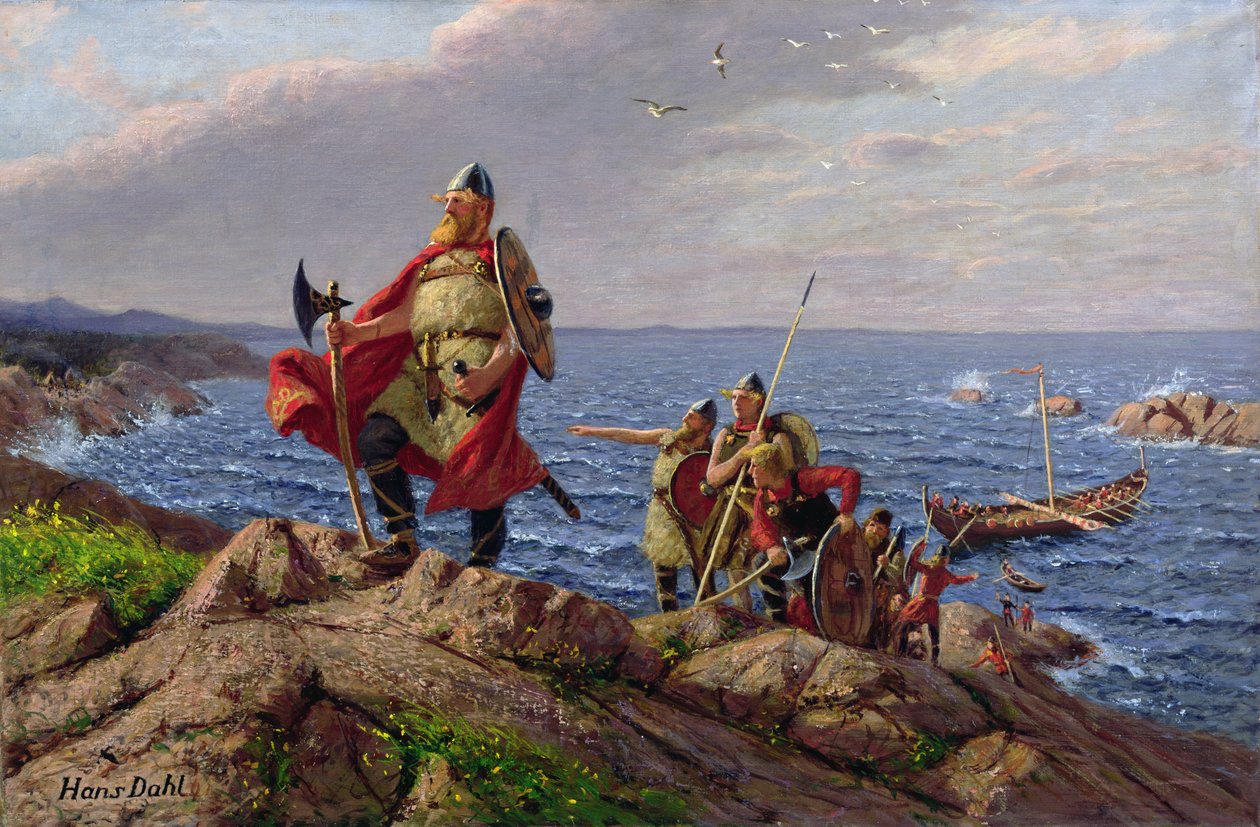 Leif Eriksson descobre a América (óleo sobre tela) de Hans Dahl