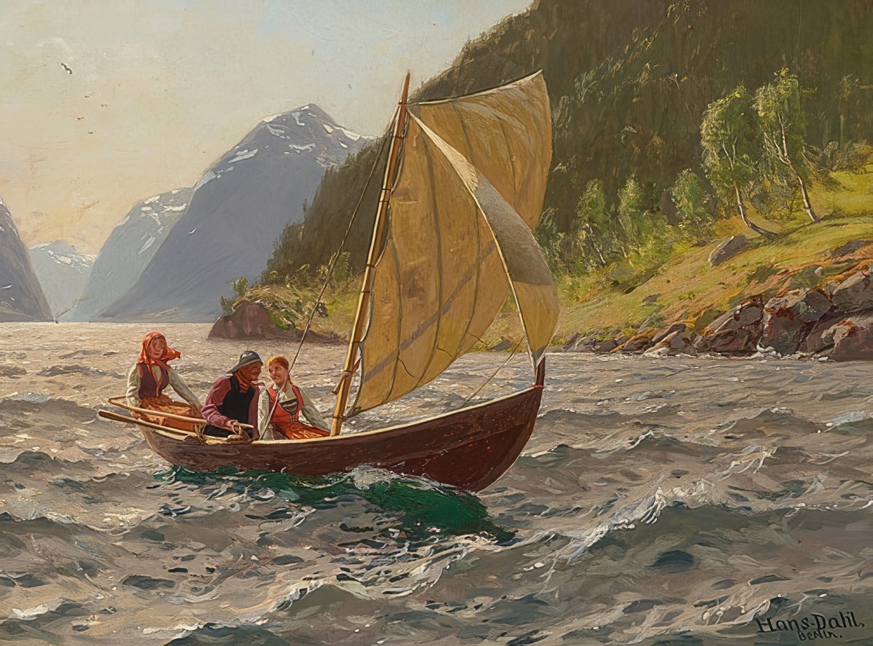 Navegando na paisagem do fiorde norueguês de Hans Dahl