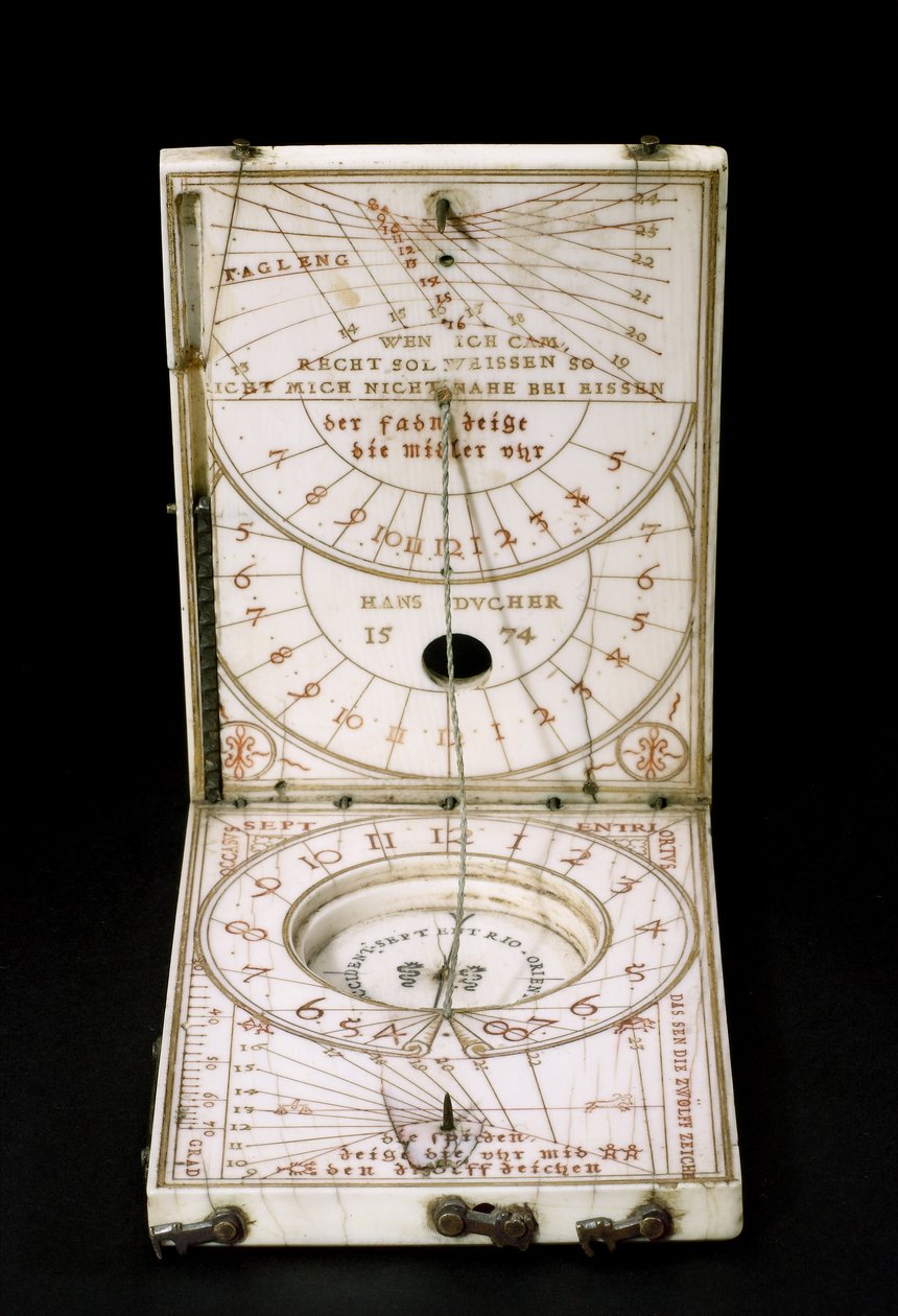 Relógio de sol bússola Tablet, Nurenberg, 1574 (ver também 259577-79) de Hans Ducher