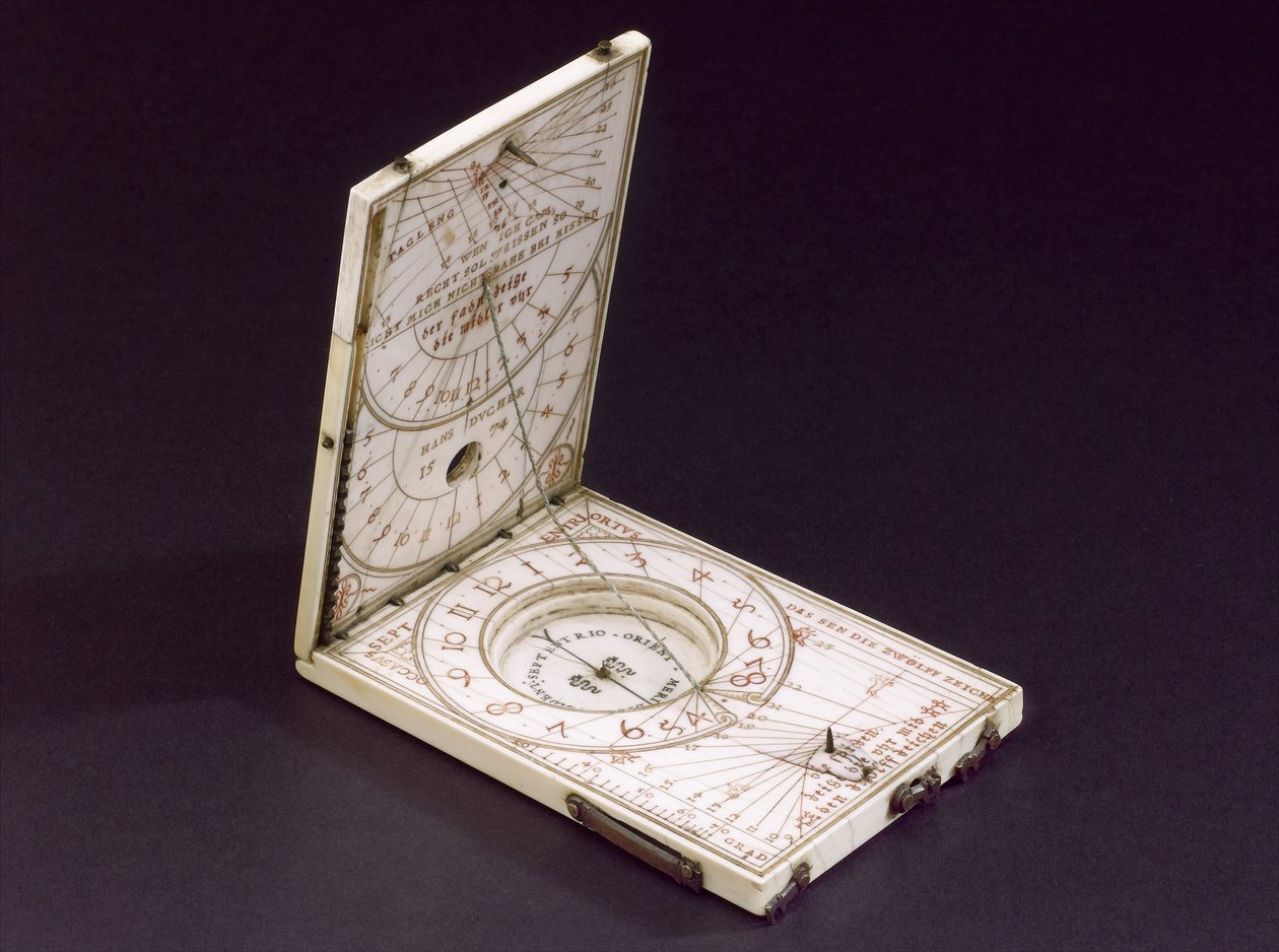 Relógio de sol bússola Tablet, Nurenberg, 1574 (ver também 259578-80) de Hans Ducher