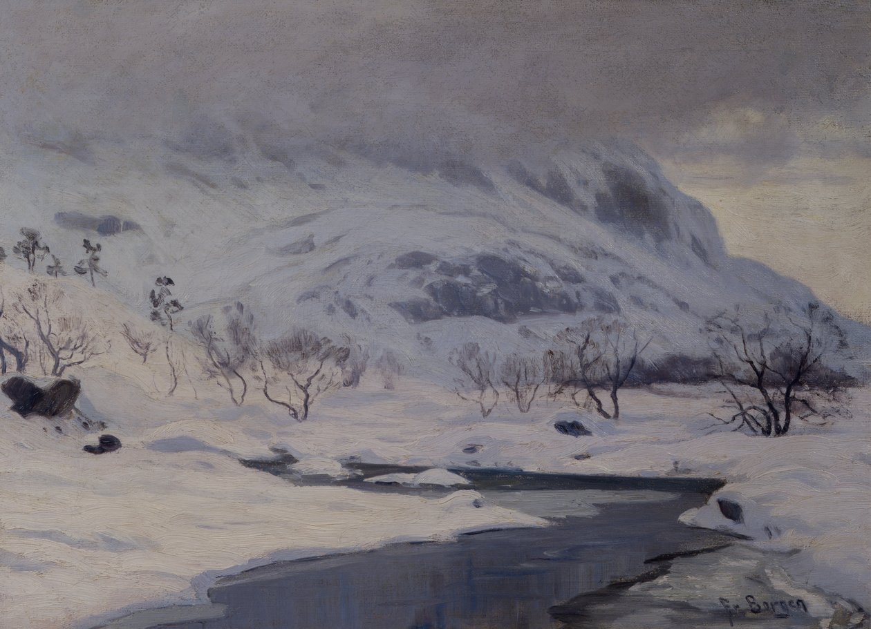 paisagem montanhosa, inverno de Hans Fredrik Henriksen Borgen