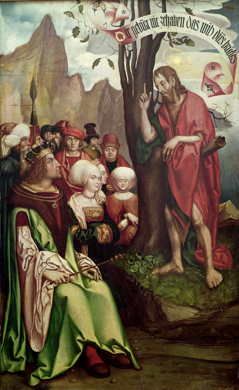 São João Batista Pregando Antes de Herodes, do Tríptico de São João, 1514 (têmpera no painel) de Hans Fries