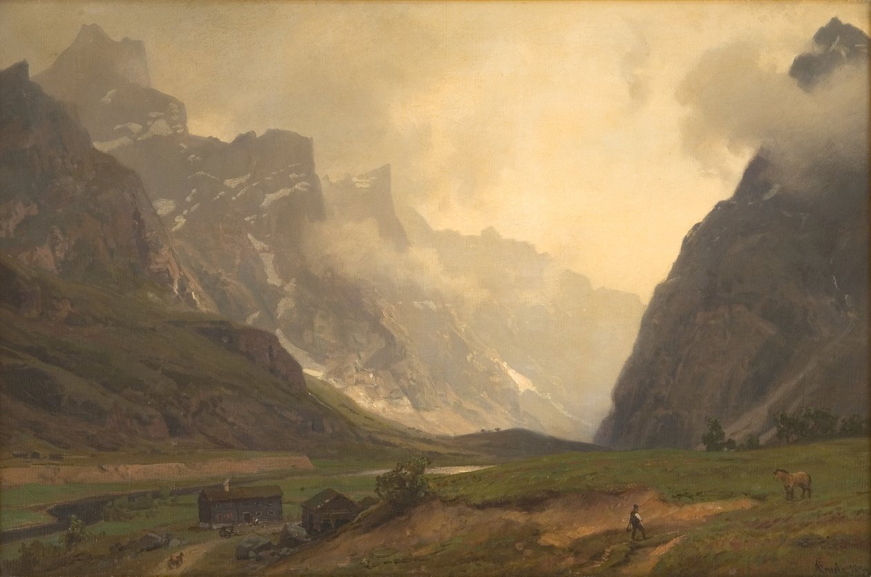 Os Troll Peaks em Romsdalen: O pé de Romsdalshorn à direita de Hans Gude