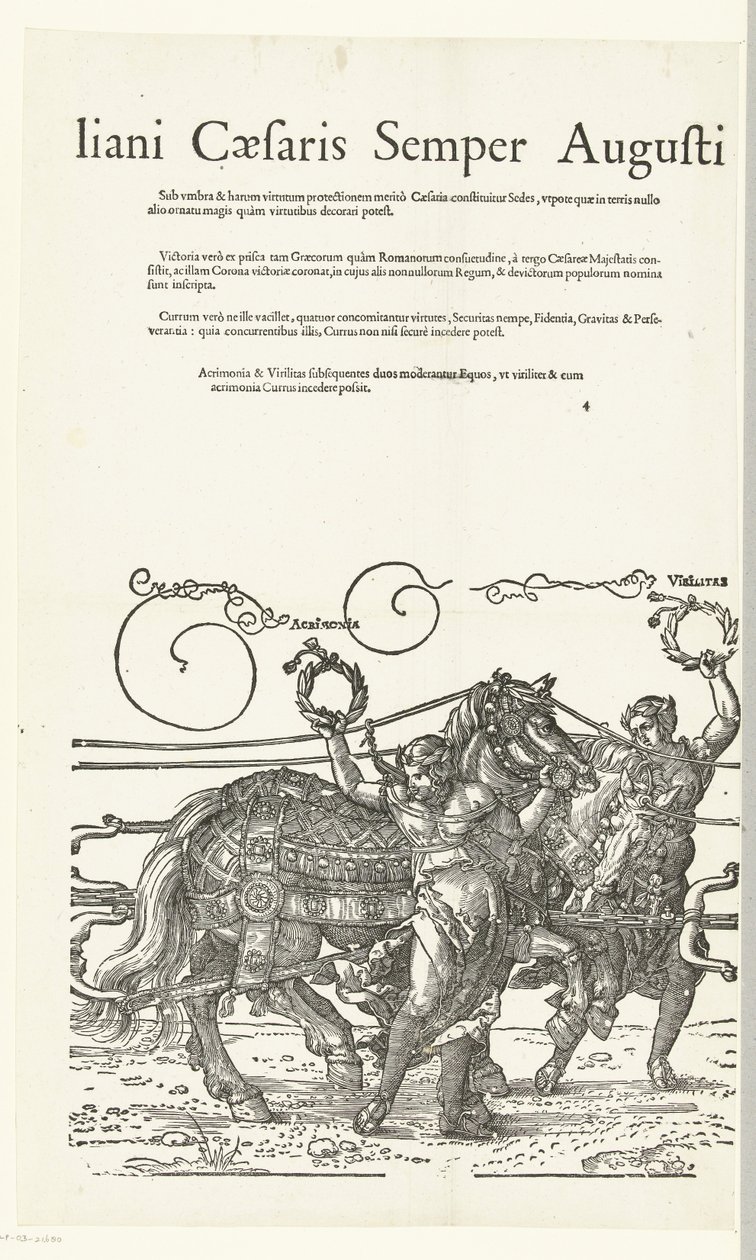 Carro triunfal do Imperador Maximiliano I
Cópias após a carruagem triunfal do Imperador Maximiliano I de Dürer (título da série)
Triumphalis hic Currus Ad Honorem Invictiss. Ac Gloriosissimi Principis D. Maximiliani Caesaris Semper Augusti concinnatus es de Hans Guldenmund