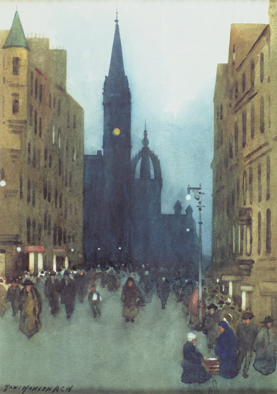 High Street, Edinburgh (petróleo sobre tela) de Hans Hansen
