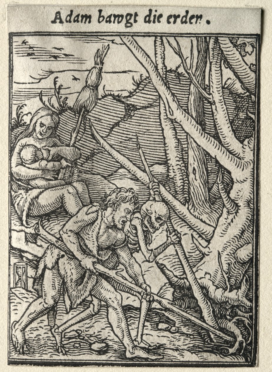 Dança da Morte: Adam lavrando o chão de Hans Holbein