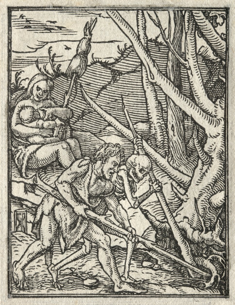 A Dança da Morte: Expulsão do Paraíso; Adam Cultivando o Solo de Hans Holbein