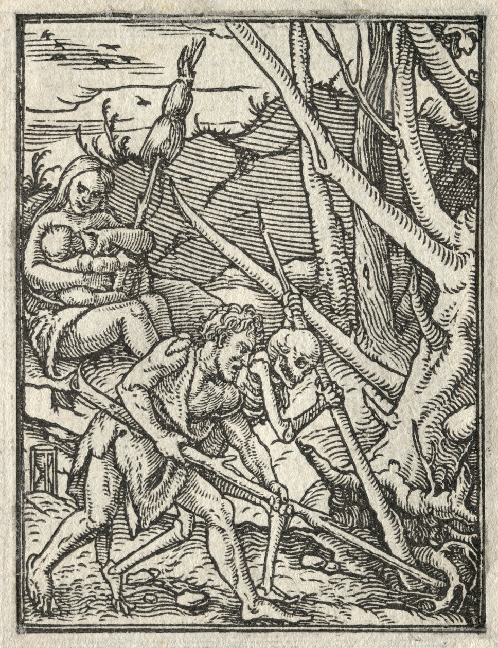 A dança da morte: expulsão do paraíso, Adam cultivando o solo. de Hans Holbein