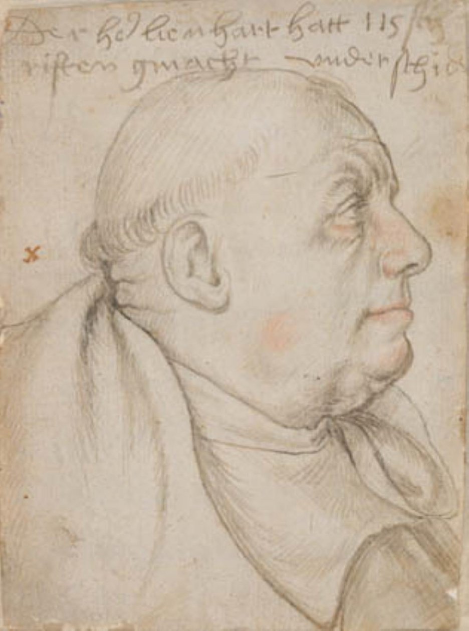 Retrato do calígrafo Leonhard Wagner, apelidado de Würtslin, monge dos Santos Ulrich e Afra em Augsburg, de perfil à direita de Hans Holbein d.Æ.